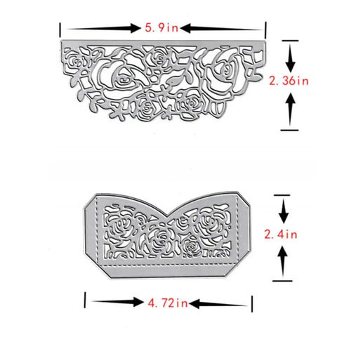 Metal Flower Wedding Invitation Border Die Cuts Set With Cutting Dies And Embossing Stencils Template for card making, 5.9x2.36in, 4.72x2.4in sizes