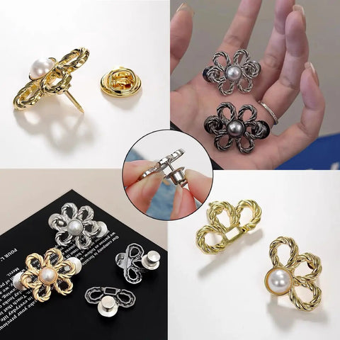 Eight Flower Button Set Waist Tighteners For Jeans And All Clothing, Detachable Decorative Buckles in four colors.