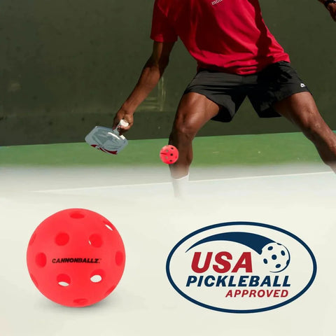 Player using Indoor Pickleball Balls Multi-Pack – 26 Hole Fluorescent Ember Pickleball Balls, USAPA Approved Indoor Pickleballs for Training