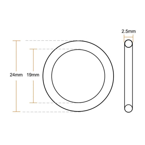 Diagram of Fluorine Rubber O-Rings 24mm OD 19mm ID 2.5mm Width, Metric FKM Sealing Gasket, Pack of 20
