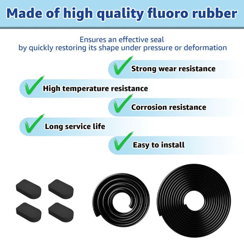 Bilco basement door weatherstrip kit: 1 U-shaped gasket, 1 bulb trim gasket, 4 cap seal pads; black fluoro rubber seals