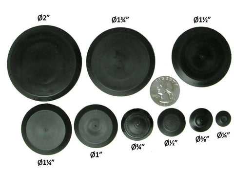 50 Piece Flush Mount Black Hole Plug Kit For Auto Body And Sheet Metal, Ideal For Body Shops And Garages, showing plug sizes.