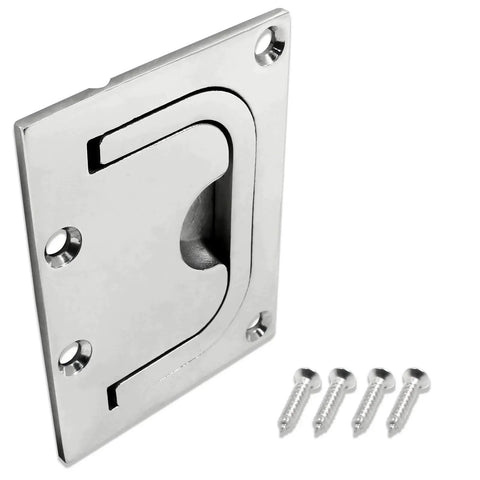 Flush Mount Ring Pull Handle In 316 Stainless Steel For Boat Hatch And Furniture Cabinets Drawer Square Recessed Lift Ring Pull 3 X 2.24 Inches Heavy Duty Rustproof Corrosion Resistant With 4 Mounting Screws