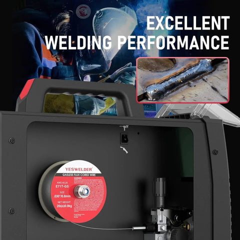 Flux Core Gasless MIG Welding Wire E71T-GS for Mild Steel.030 Inch Diameter 2 Pound Spool installed in welder, showcasing stable arc performance.