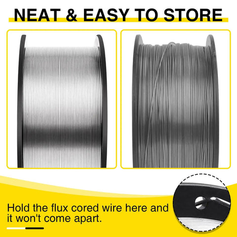 Four Pack 0.030 Flux Core Welding Wire E71T-GS spools with neat storage design, mild carbon steel MIG wire for DIY, auto repair projects