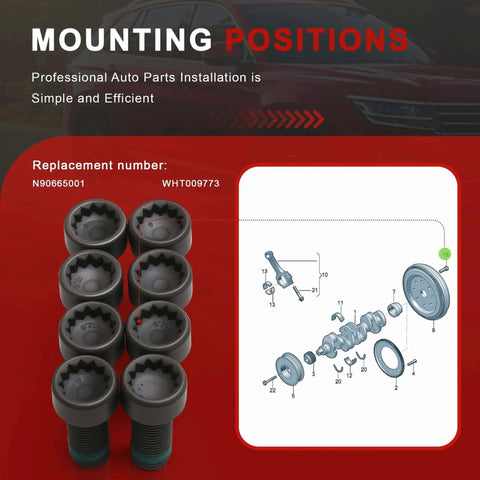 Flywheel Bolts Set Compatible with Audi A1 A3 A4 A5 A6 Q2 Q3 VW Golf Passat Tiguan Transporter 1.8/2.0T diagram layout.