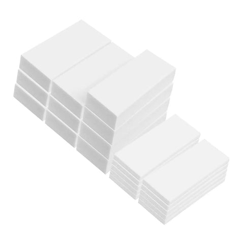 20 Foam Anti Rattle Pads With Auto Adhesive Fillers For Headboard And Furniture Noise Reduction Easy To Install Adhesive Anti Shake Stoppers Includes 10 Thick And 10 Thin Pads For Quiet Walls And Stable Furniture stacked in sets of thick and thin pads.