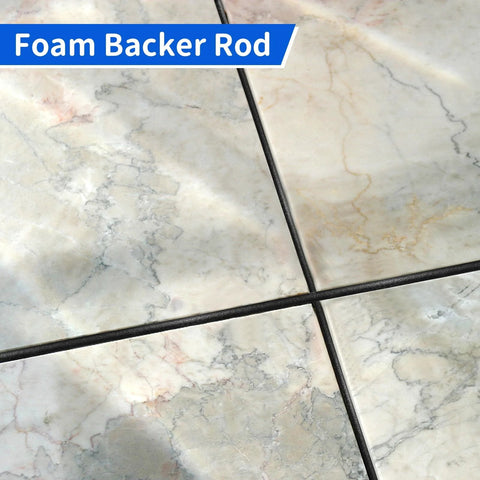 Foam Backer Rod for Gaps and Concrete Joints Half Inch Wide Rope Gap Filler installed in marble tile joint, top view