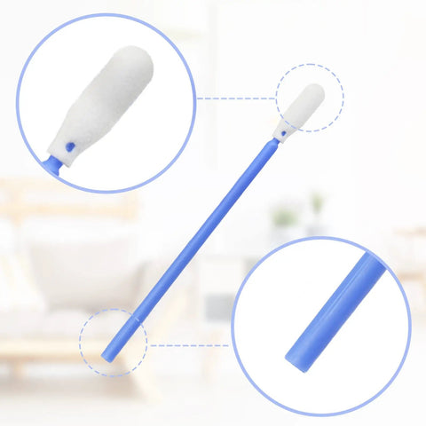 Close-up of Wellgler's Pro Grade Foam Cleaning Swabs Kit with precision tip and handle, ideal for cleanrooms and lab surfaces, 100 count.