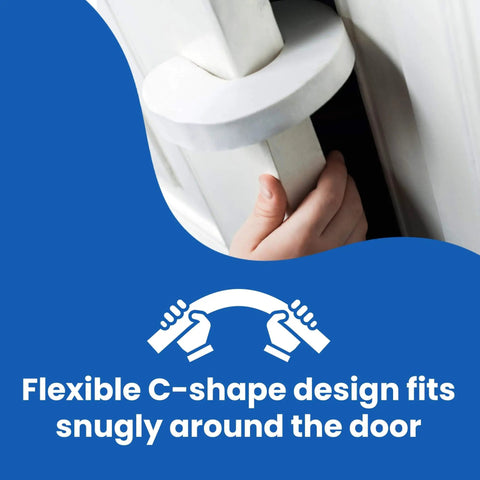 Experience top protection with an extra thick soft foam door pinch guard that cushions door slams, preventing finger injuries for kids and pets; universal fit, durable, safe, eco friendly, pack of six installed on door with hand