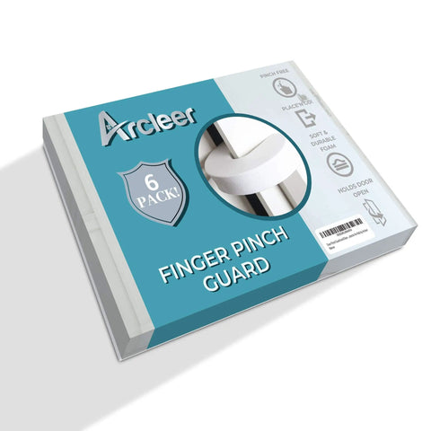 Product packaging of Door Pinch Guard And Door Stopper Six Pack With Soft Foam Safety Guards showing six pack label.
