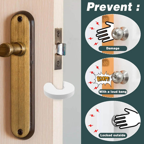 Six Pack Soft Foam Door Stoppers With Finger Guard Protectors installed on door to prevent pinched fingers and door slams