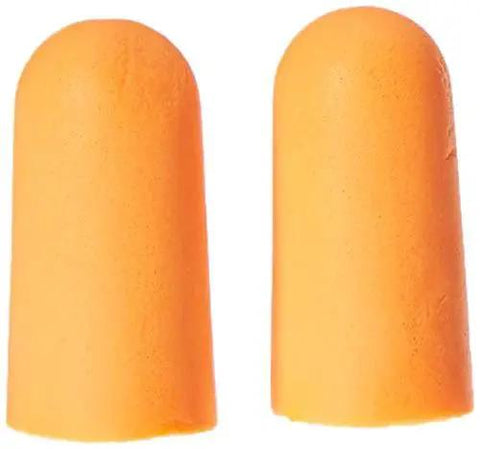 Close-up of orange foam earplugs from Foam Earplugs 200 Pair Pack For Noise Reduction 32 dB NRR Soft Comfortable Self Adjusting Ear Plugs