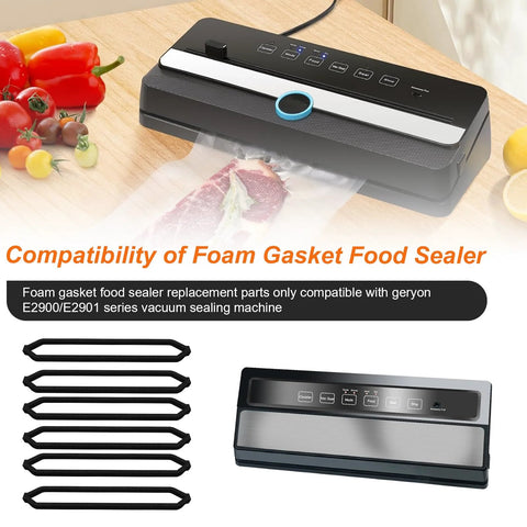 Foam gasket set for vacuum sealer, six black gaskets, compatible with GERYON E2900/E2901 vacuum sealer