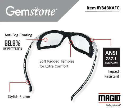 Foam Lined Debris Blocking Safety Glasses With Anti Fog UV Protection ANSI Z87.1, front view showing features and frame design