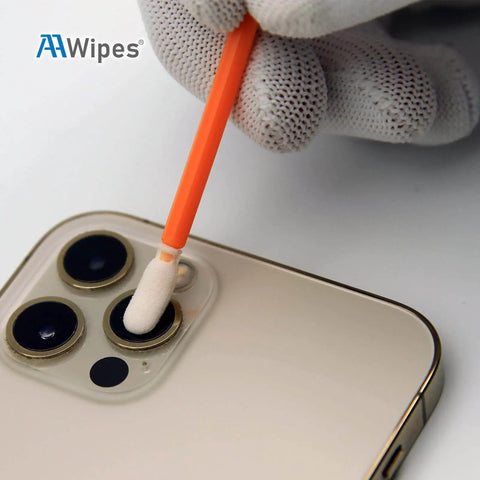 Long Reach Cleanroom Foam Swabs 6.3 Inch Round Head Orange 100 Pack Foam Sponge Cleaning Swabs on Polypropylene Shaft for phone lens