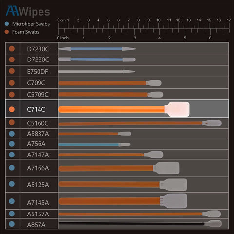 Diagram of Large Rectangular Foam Cleaning Swab Sticks 5.25 Inch Orange Pack of 200 for Inkjet Printer Heads and Electronics.