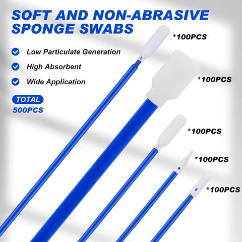 Five Type Foam Tip Cleaning Swabs Kit Pro Grade For Delicate Surfaces And Cleanroom Use Lint Free Open Cell Sponge Tips