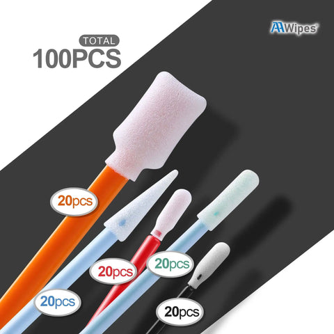 Pro Grade Foam Tip Swab Set For Cleanroom Use And Delicate Surfaces, 5 Color Tips In One 100 Pack For Cameras, Lenses, Optics