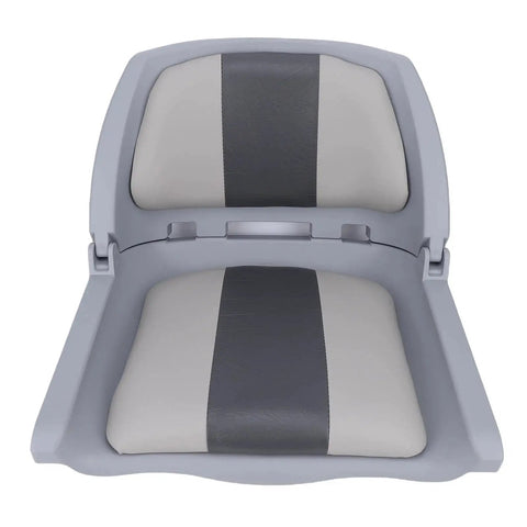 UPALDHOU foldable boat seat with light gray frame and two-tone cream and dark gray PVC leather cushions