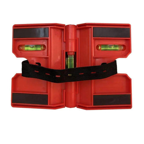 Front view of 2 Pack Folding Magnetic Post Level for Pipe Post and Beams Leveling with 4 magnetic strips and 3 vials.