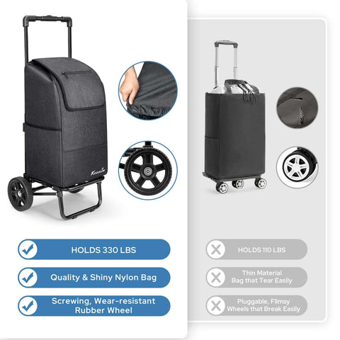 ✝️ 2 in 1 Shopping Carts for Groceries, 330 lbs Grocery Cart on Wheels, black foldable utility cart with durable design and tote bag