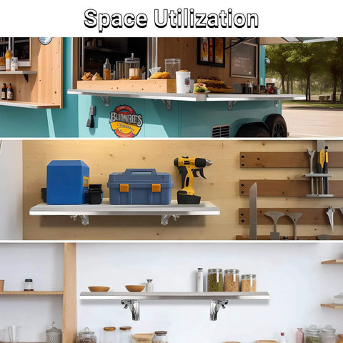 Foldable Concession Shelf for Snack Bars and Carts, 36 by 12 Inches, Stainless Steel, Drop Down Design in use