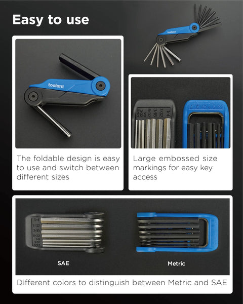 Folding Allen Wrench Set 14 Piece With Metric And SAE Sizes 2mm To 6mm And 5/64 Inch To 1/4 Inch shown in compact, foldable design.