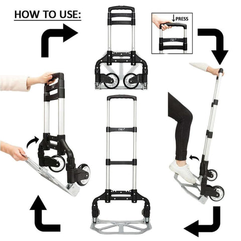 Usage guide for ✝️ Folding Hand Truck Aluminum Portable Folding Hand Cart 165lbs Capacity Hand Cart and Dolly in black.