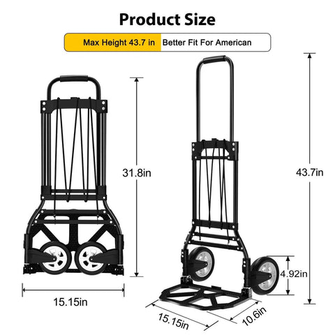 J Folding Hand Truck and Dolly, 200 LB Capacity Upgraded Aluminum Dolly Cart dimensions, extended handle view