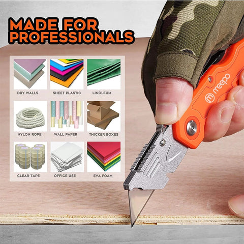 4 Pack Heavy Duty Folding Box Cutter Set With Razor Sharp Blades And Comfortable Handle cutting drywall