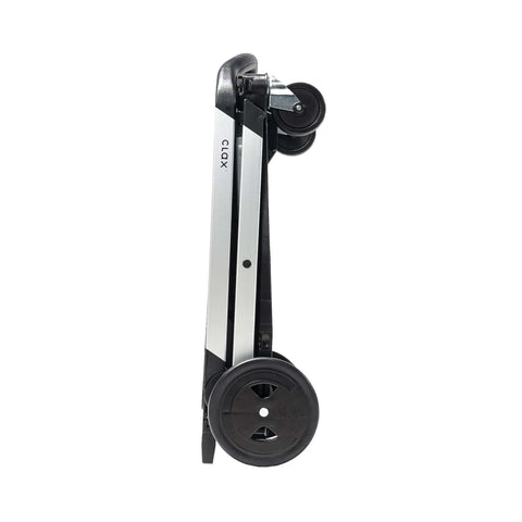 Side view of Original German Made Collapsible Cart With Storage Crate Multiuse Folding Trolley, aluminum frame, poly box, black