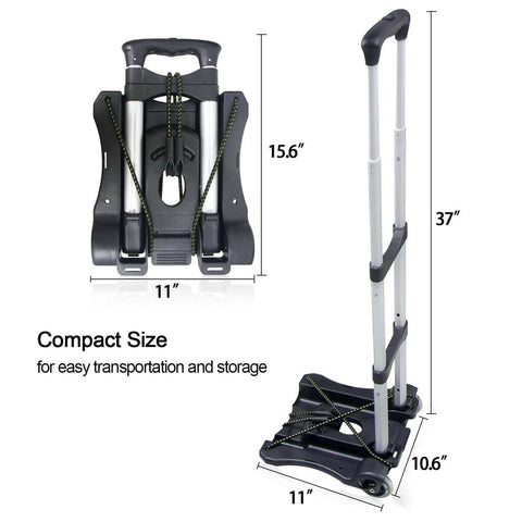 Folding Hand Truck and Dolly 110-lbs Lightweight Portable Luggage Cart for School Travel Office Moving (Black), compact design