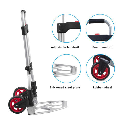 Dolly Cart Folding Hand Truck and Dolly, Steel Portable Cart with telescoping handle and Nylon+Rubber Wheels 180 lbs Capacity, side view