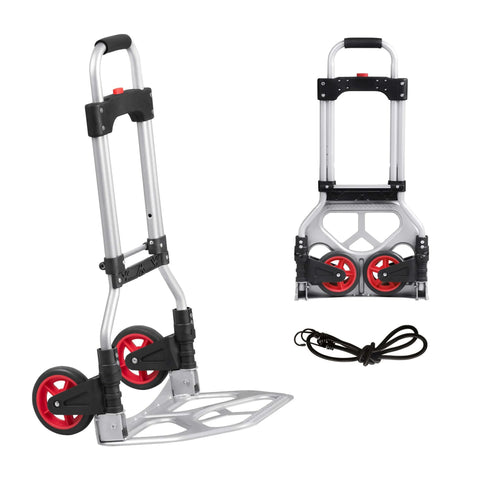 Dolly Cart Folding Hand Truck and Dolly, Steel Portable Cart with Telescoping Handle and Nylon+Rubber Wheels 180 lbs Capacity