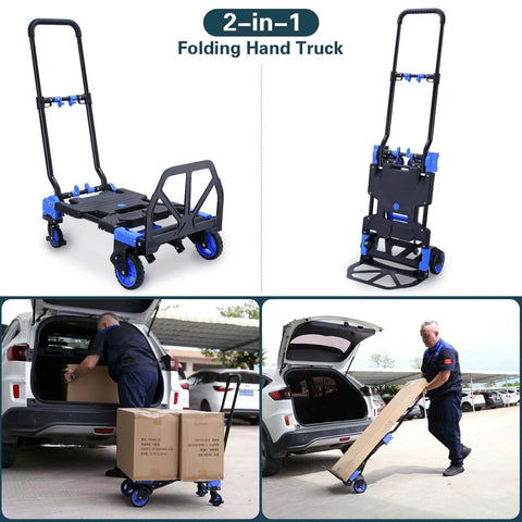 2-in-1 Hand Truck Dolly Foldable,330LB Capacity Hand Dolly in use for loading and unloading, showing multi-position capability
