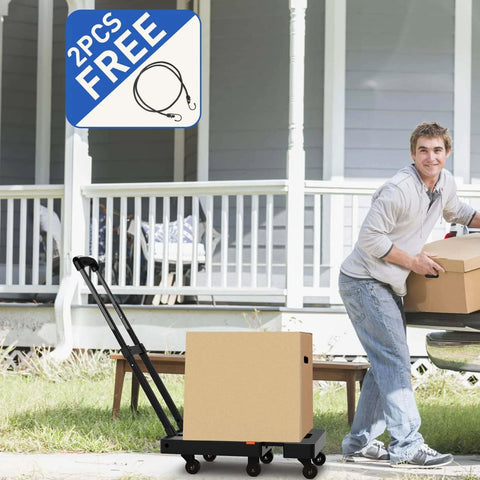 ✝️ Folding Hand Truck, 500 LB Heavy Duty Luggage Cart with box, 6 Wheels, 2 Elastic Ropes, used for moving outside a house
