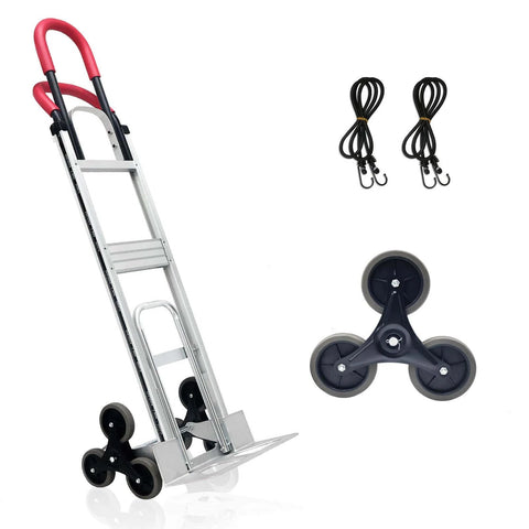 Aluminum Stair Climbing Cart, 600 lbs Capacity Stair Climber Hand Truck Dolly with dual handles, 6 wheels, 2 elastic ropes included.
