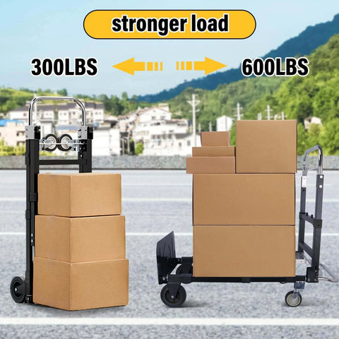 ✝️ Upgraded 3 in 1 Folding Hand Truck, 600lbs Capacity, Heavy Duty Convertible Dolly with Retractable Handle, 4 Rubber Wheels, Boxes
