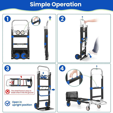Demonstration of 3-in-1 Folding Hand Trucks, 600Lbs Convertible Hand Truck Dolly, showing conversion steps and features.