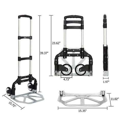 Multiple views of the ✝️ Folding Hand Truck Aluminum Portable Folding Hand Cart 165lbs Capacity Hand Cart and Dolly, black.