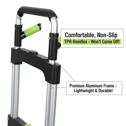 Folding Hand Truck and Dolly,309 lb Capacity Aluminum Portable Cart with Telescoping Handle, featuring comfortable TPR handles.