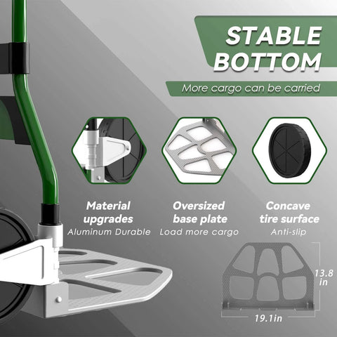 Upgraded Folding Hand Truck Dolly Cart Heavy-Duty 375lb showing aluminum wheel bracket and base plate features.