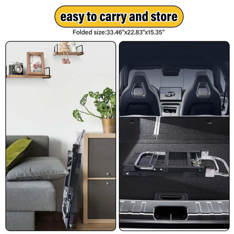 Folded view of ✝️ Upgraded 3 in 1 Folding Hand Truck, 600lbs Capacity, Convertible Dolly stored in a living room and car trunk