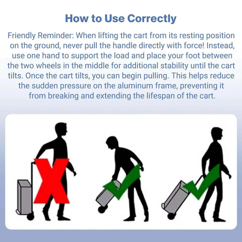 Instructions on correctly using the Small Folding Hand Truck Dolly with 2 Wheels for safe lifting and handling.