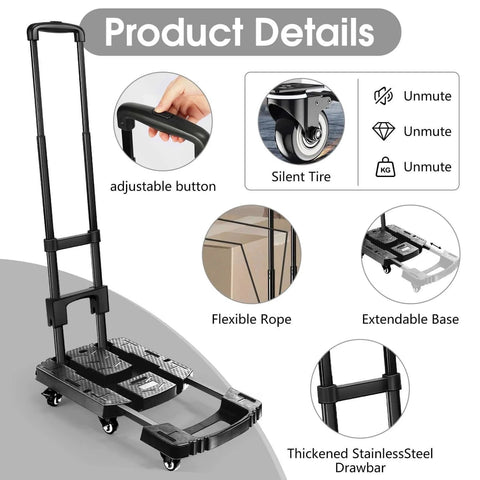 Product details of Folding Hand Truck 500lb Capacity With 6 Wheels Collapsible Luggage Cart And Elastic Ropes Portable Dolly