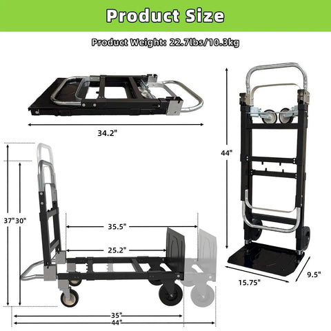 3 In 1 Folding Hand Truck With Retractable Handle And Four Rubber Wheels Heavy Duty Collapsible Cart 600 Lbs Capacity No Assembly Required