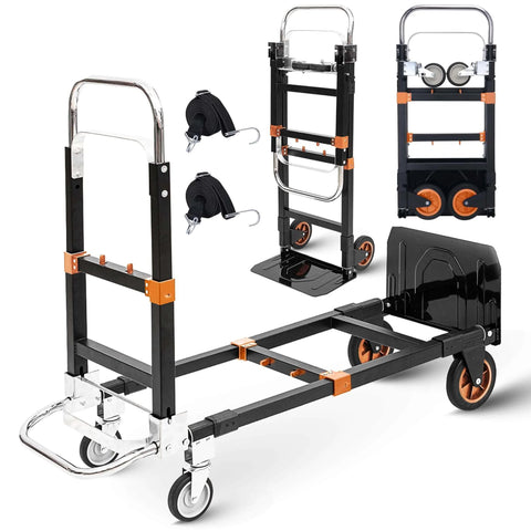 Upgraded 3 in 1 Folding Hand Truck, 500lbs Capacity Heavy Duty Convertible Dolly cart with rubber wheels and telescopic handle