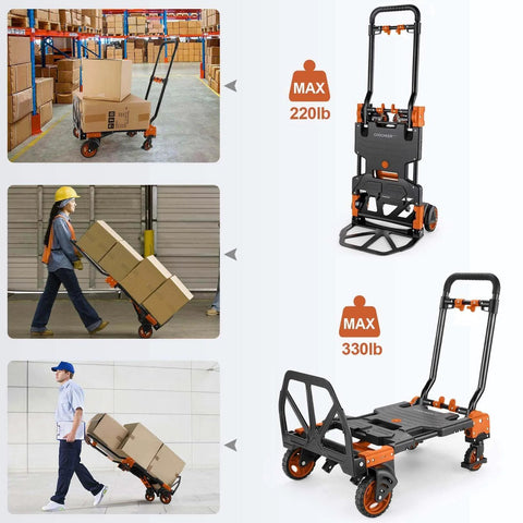 ✝️ 330LB Folding Hand Truck Heavy Duty Carrying, Combination of Four Wheels and Two Wheels Convertible Dolly Cart with Retractable Handle Dolly for Moving Office Carts(Orange) in various use scenarios