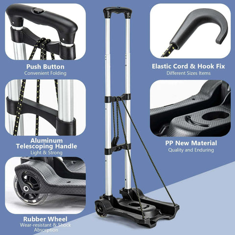 ✝️ Small Folding Hand Truck Dolly with 2 Wheels, Foldable Luggage Cart, lightweight aluminum frame, telescoping handle, rubber wheels